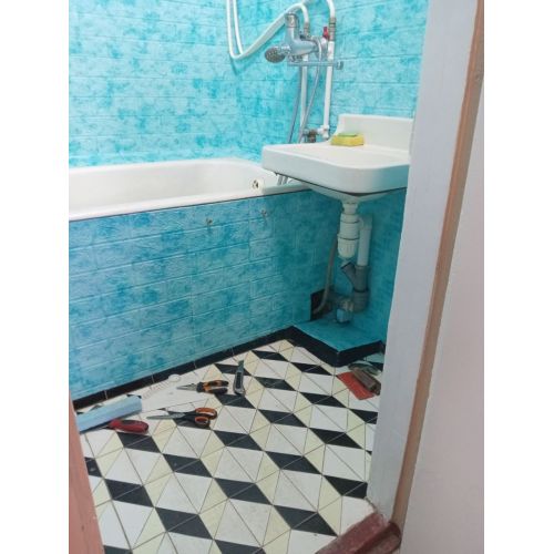 Самоклеющаяся декоративная 3D панель под кирпич голубой мрамор 700x770x3мм (65-3)