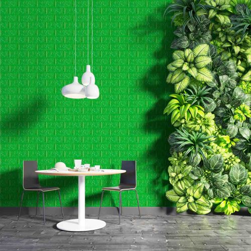 Самоклеющаяся декоративная 3D панель кирпич зеленая трава 700x770x5 мм