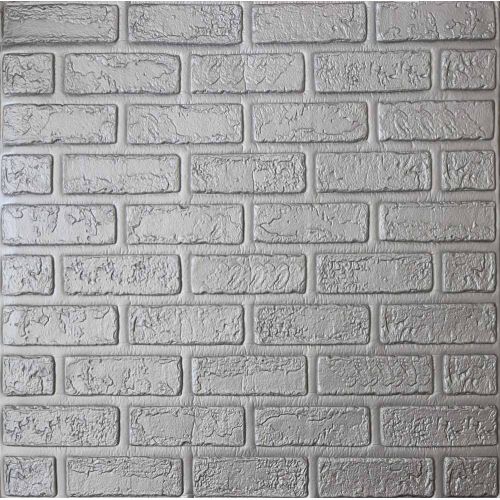 Самоклеющаяся декоративная 3D панель кирпич деко серебристый 700x700x5 мм