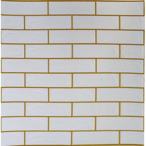 Самоклеющаяся декоративная 3D панель кирпич контраст белый-золото 680x680x4 мм