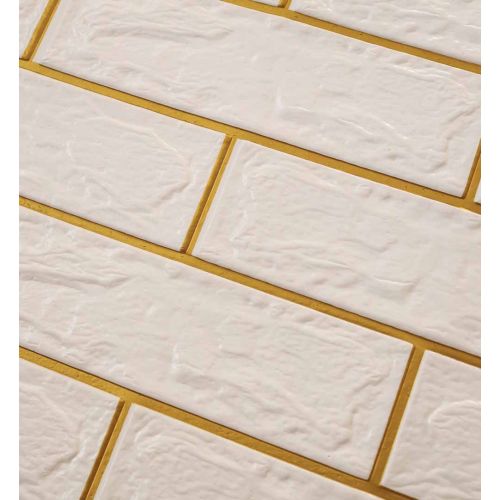 Самоклеющаяся декоративная 3D панель кирпич контраст белый-золото 680x680x4 мм