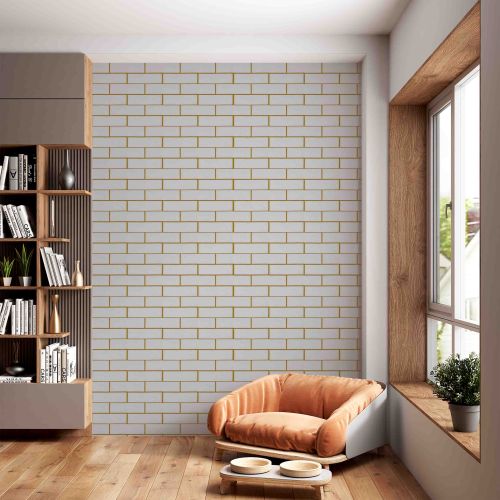 Самоклеющаяся декоративная 3D панель кирпич контраст белый-золото 680x680x4 мм