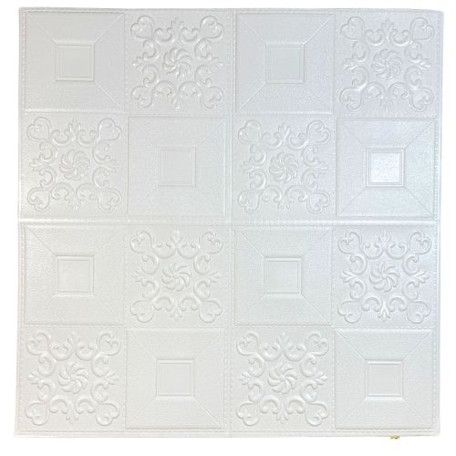 Самоклеющаяся декоративная 3D панель орнамент белый 700x700x3 мм