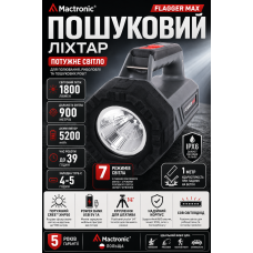 Фонарь поисковый Mactronic Flagger Max 1800 Lm Power Bank 900м Type-C Серый