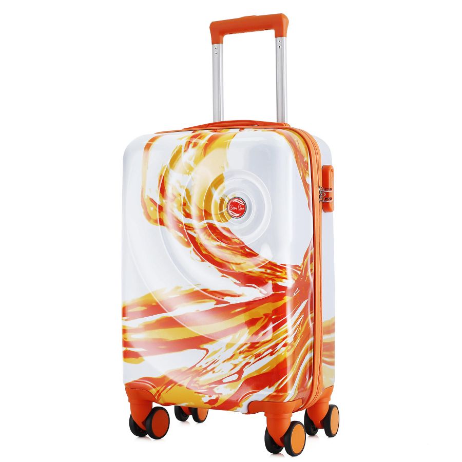 Чемодан маленький Semi Line T5655-1 20 дюймов Polycarbonate/ABS 4 двойные колеса Белый с оранжевым принтом