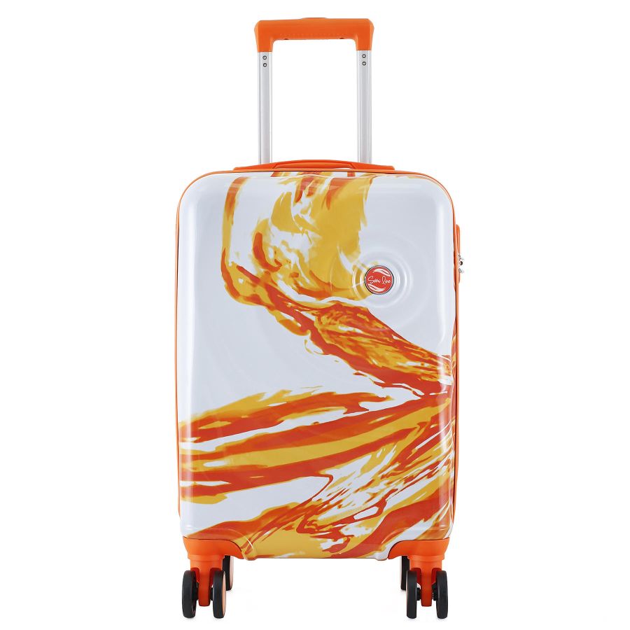 Чемодан маленький Semi Line T5655-1 20 дюймов Polycarbonate/ABS 4 двойные колеса Белый с оранжевым принтом