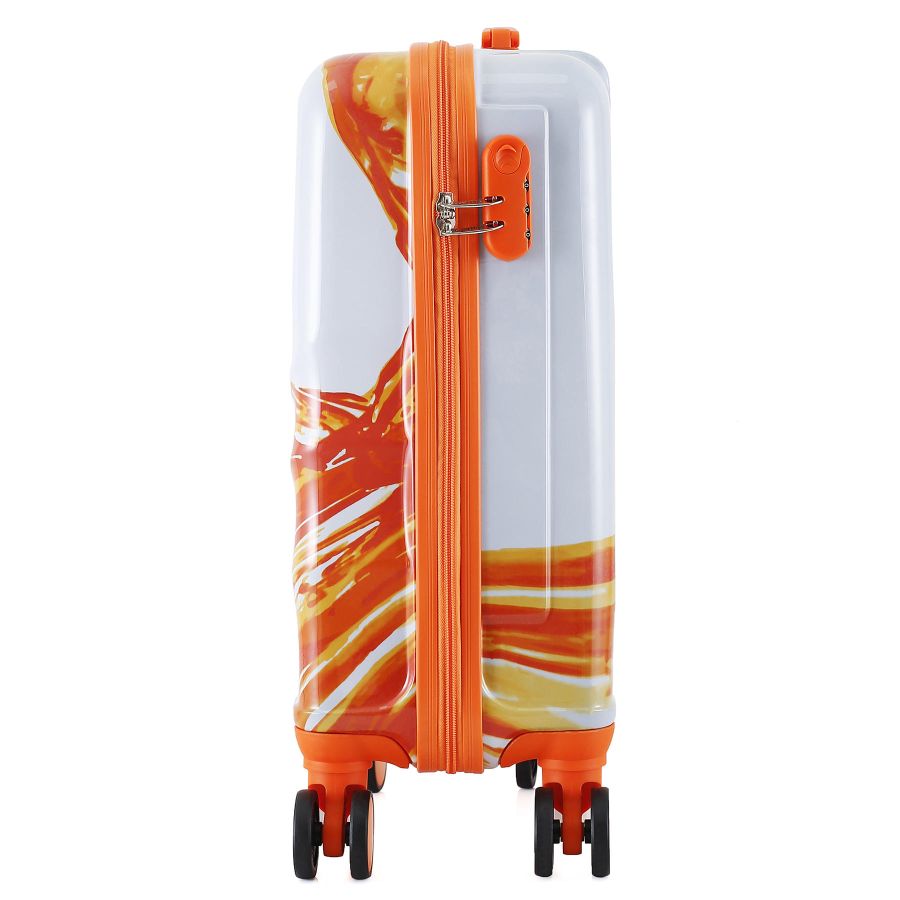 Чемодан маленький Semi Line T5655-1 20 дюймов Polycarbonate/ABS 4 двойные колеса Белый с оранжевым принтом
