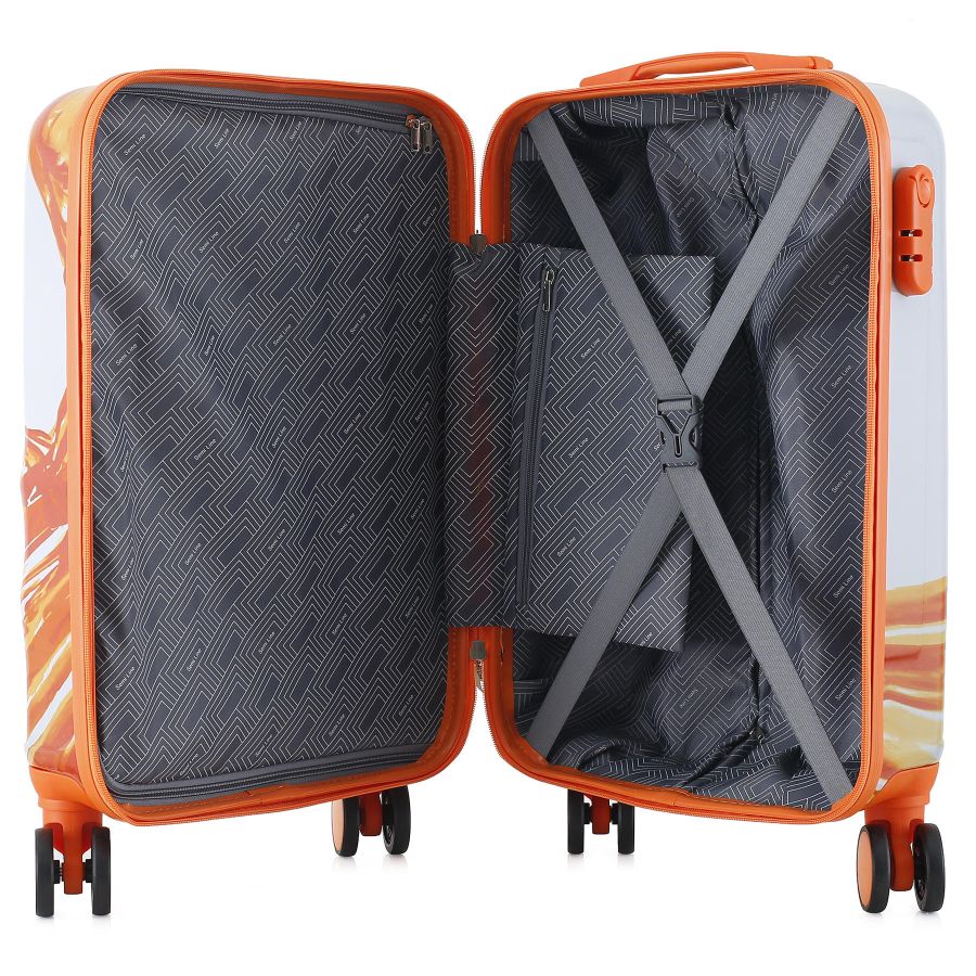 Чемодан маленький Semi Line T5655-1 20 дюймов Polycarbonate/ABS 4 двойные колеса Белый с оранжевым принтом