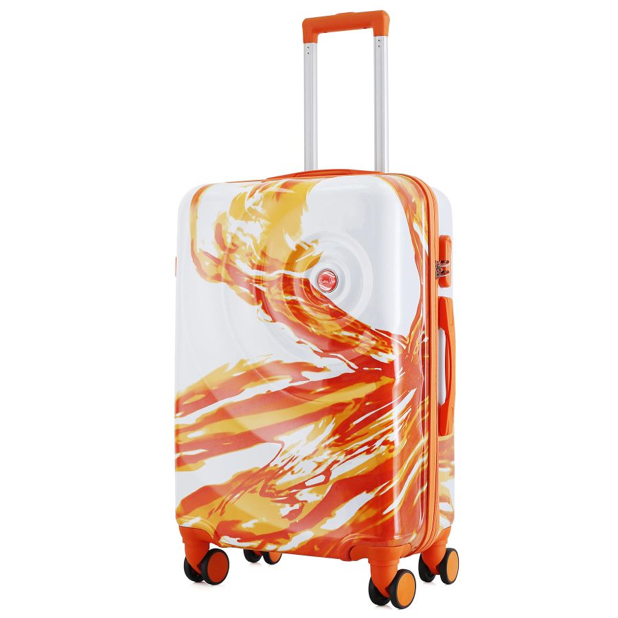 Чемодан средний Semi Line T5655-2 24 дюйма Polycarbonate/ABS 4 двойные колеса Белый с оранжевым принтом