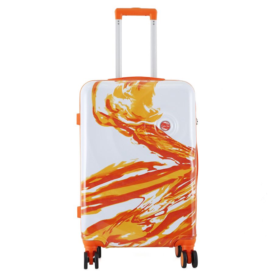 Чемодан средний Semi Line T5655-2 24 дюйма Polycarbonate/ABS 4 двойные колеса Белый с оранжевым принтом