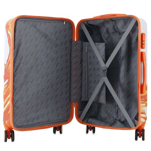 Чемодан средний Semi Line T5655-2 24 дюйма Polycarbonate/ABS 4 двойные колеса Белый с оранжевым принтом