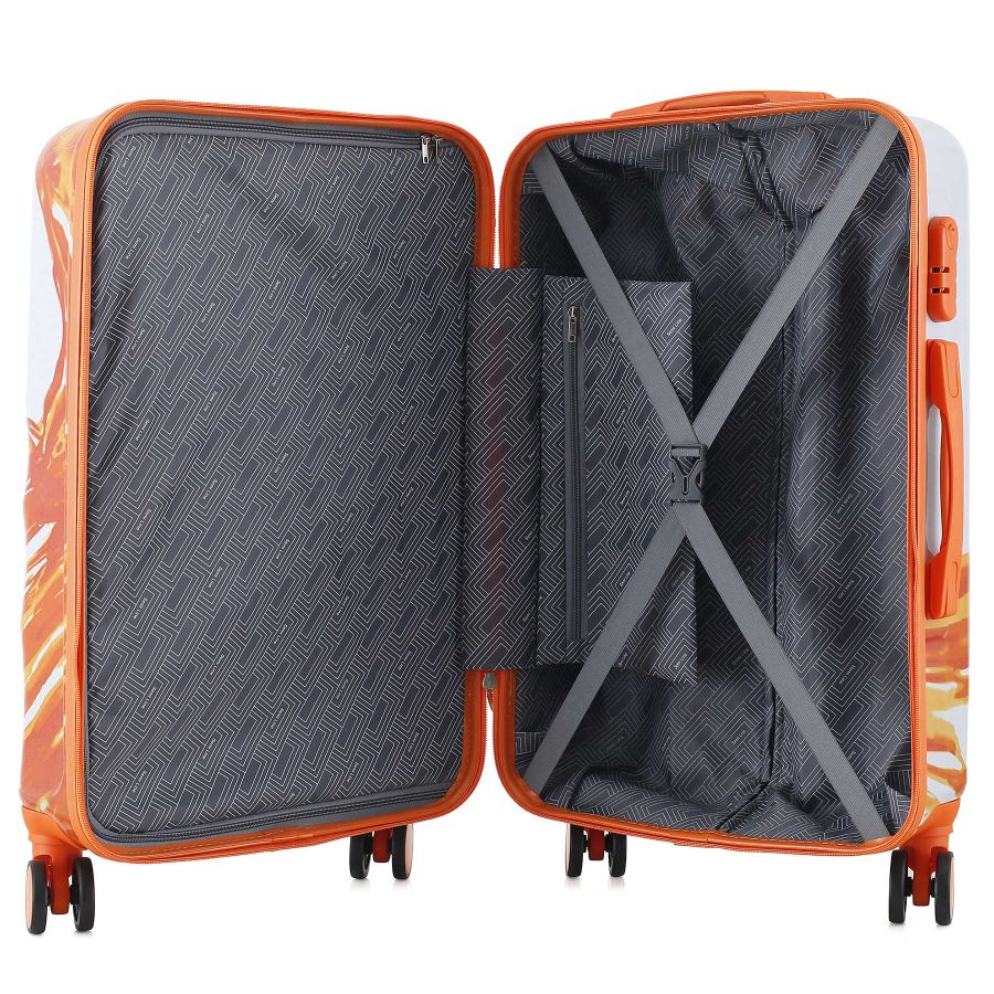 Чемодан средний Semi Line T5655-2 24 дюйма Polycarbonate/ABS 4 двойные колеса Белый с оранжевым принтом