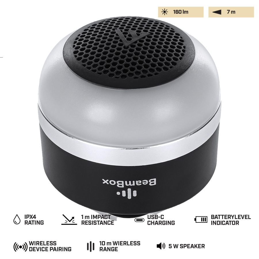 Фонарь кемпинговый Mactronic BeamBox 160 Lm с Bluetooth колонкой USB-C Черный