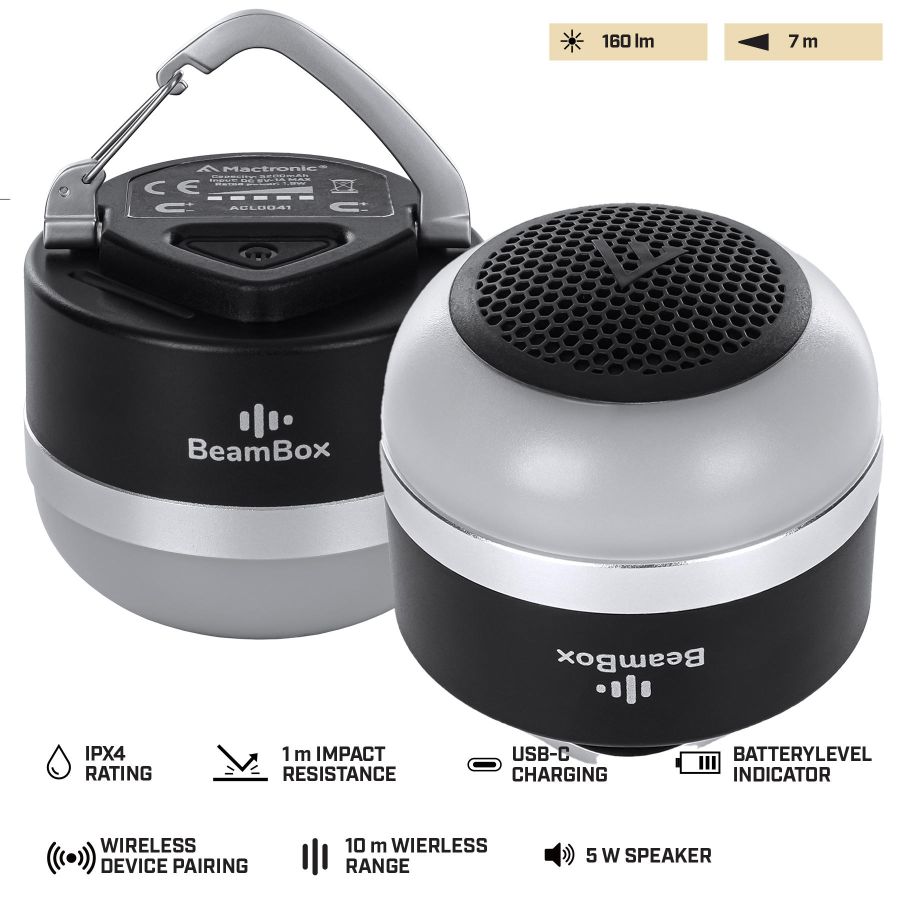Фонарь кемпинговый Mactronic BeamBox 160 Lm с Bluetooth колонкой USB-C Черный
