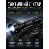 Фонарь тактический подствольный Mactronic Night Hunter 03 THH0231 1150 Lm 155x45x45 мм Черный
