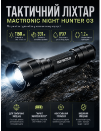 Фонарь тактический подствольный Mactronic Night Hunter 03 THH0231 1150 Lm 155x45x45 мм Черный