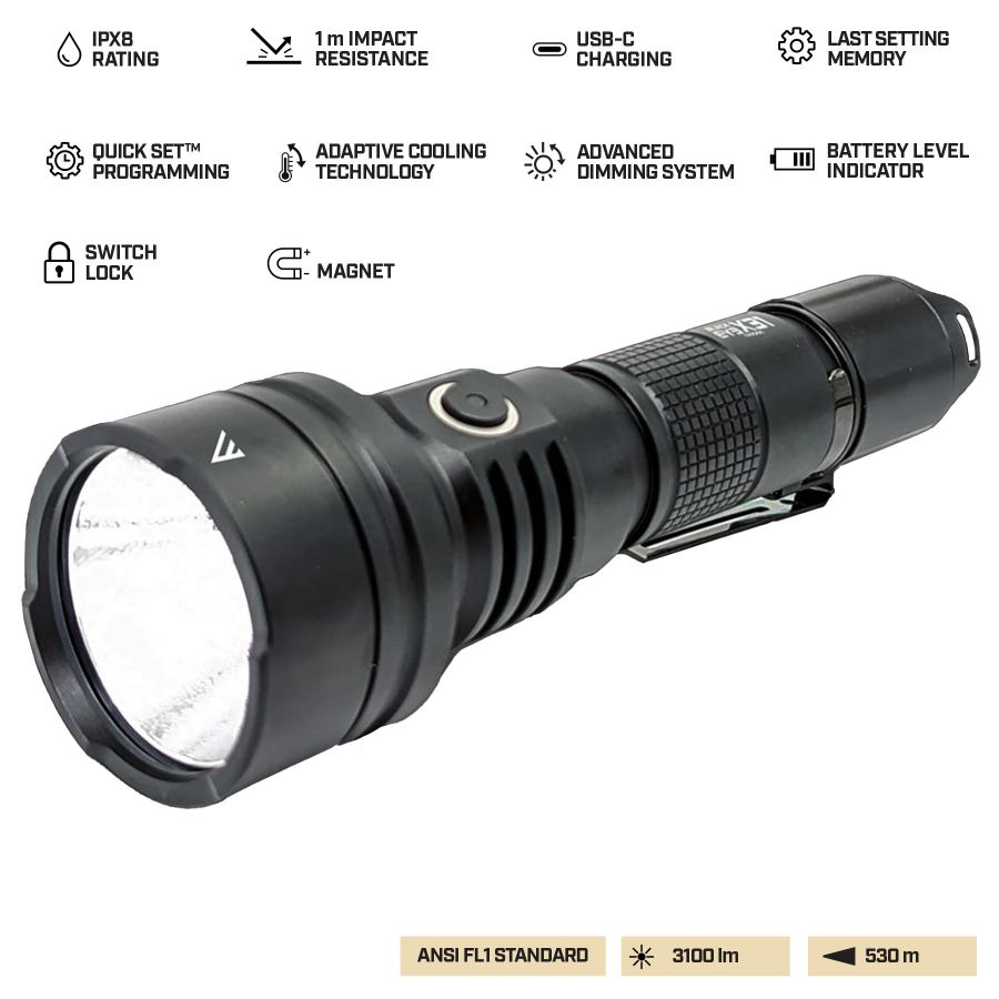 Фонарь тактический Mactronic Black Eye X31 THH0081 3100 Lm 162x27.5x46.5 мм Черный