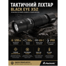 Фонарь тактический Mactronic Black Eye X52 THH0080 5200 Lm USB-C Черный