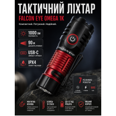 Фонарь тактический Falcon Eye Omega 1K FHH0141 1000 Lm USB-C Магнитный Черный