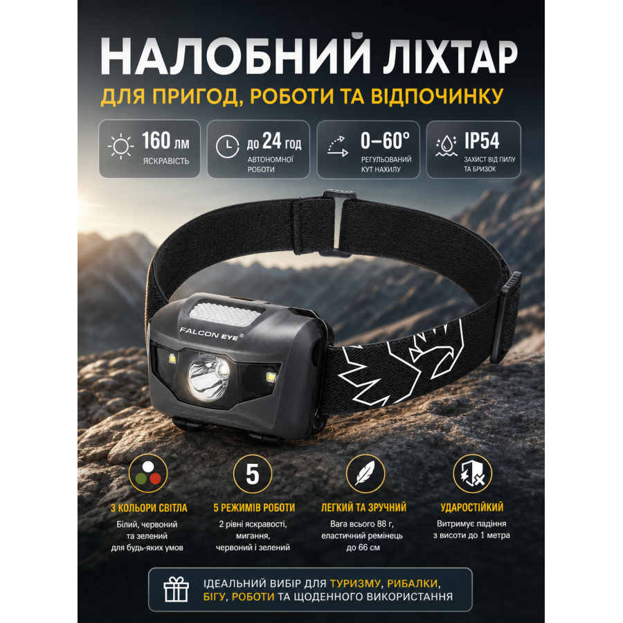 Фонарь налобный Falcon Eye Orion 160 Lm CREE XP-E пластик Grey
