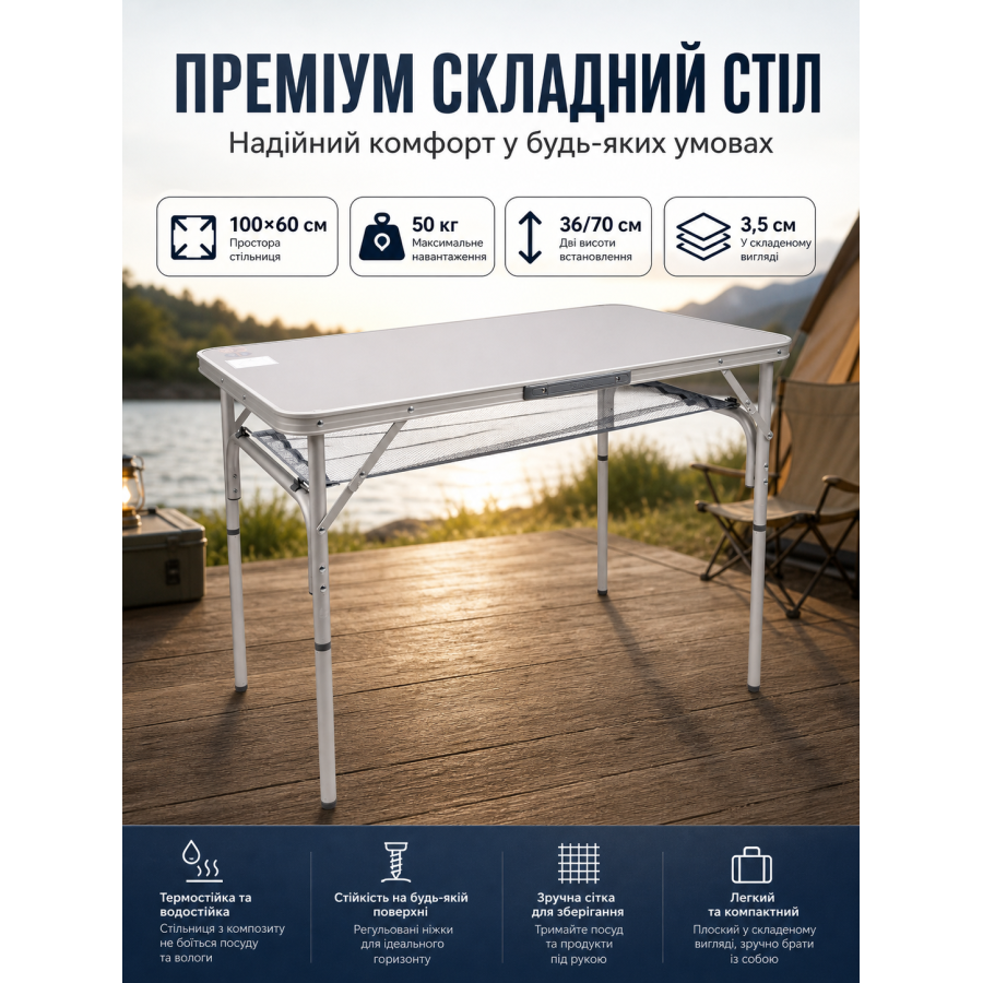 Стол туристический Bo-Camp Premium 100x60x36/70 см композит Grey