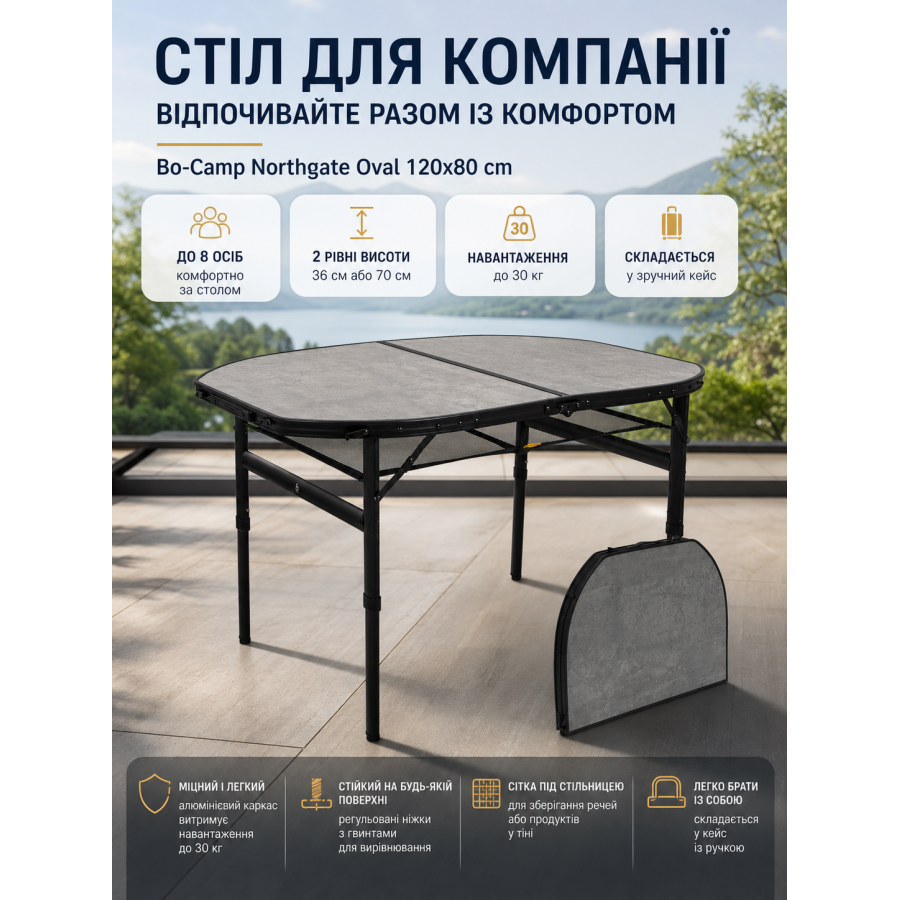 Стол туристический Bo-Camp Northgate Oval 120x80x36/70 см МДФ Black/Grey
