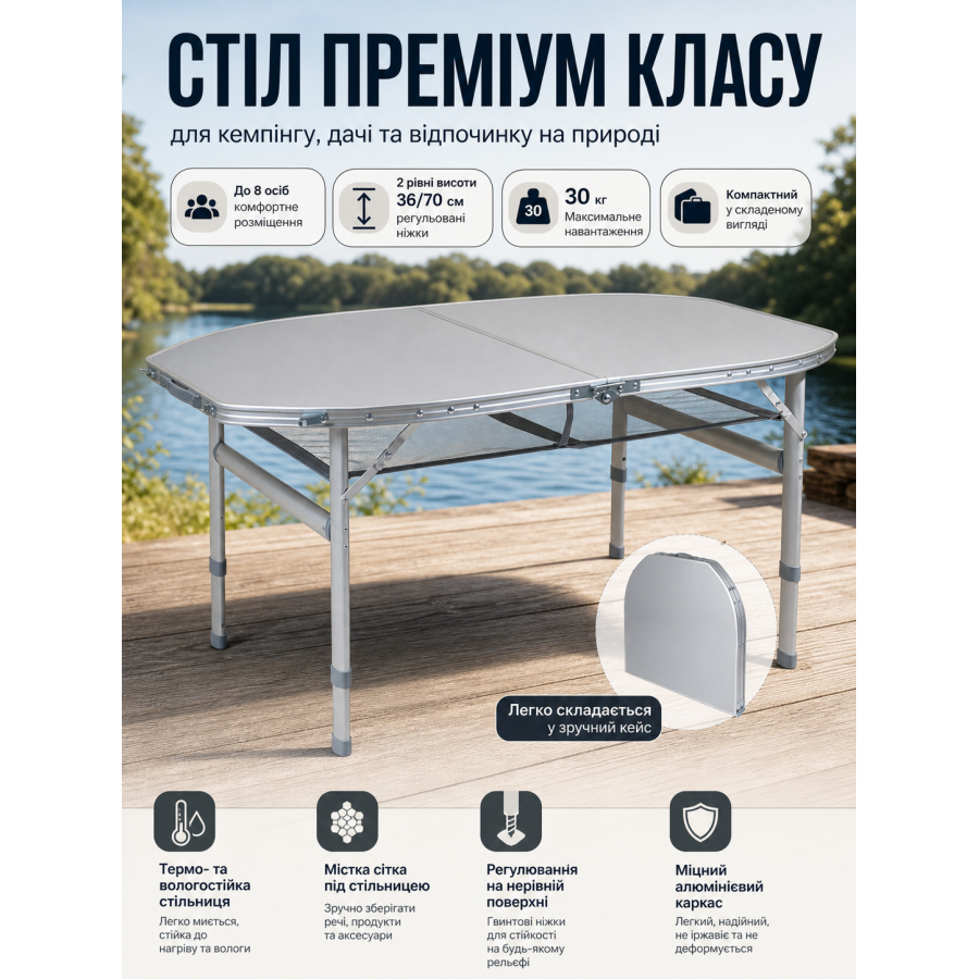 Стол туристический Bo-Camp Premium Oval 120x80x36/70 см алюминий Grey