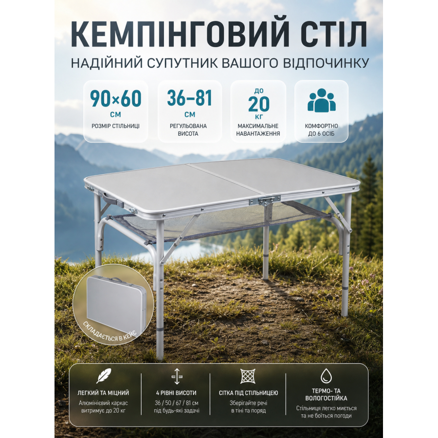 Стол туристический Bo-Camp Premium 90x60x36/81 см композит Grey