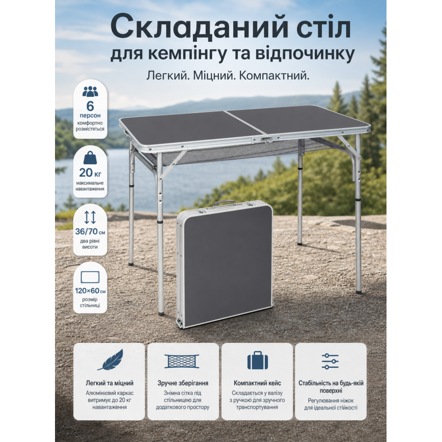 Стол туристический Bo-Camp Case 120x60x36/70 см МДФ/алюминий Grey