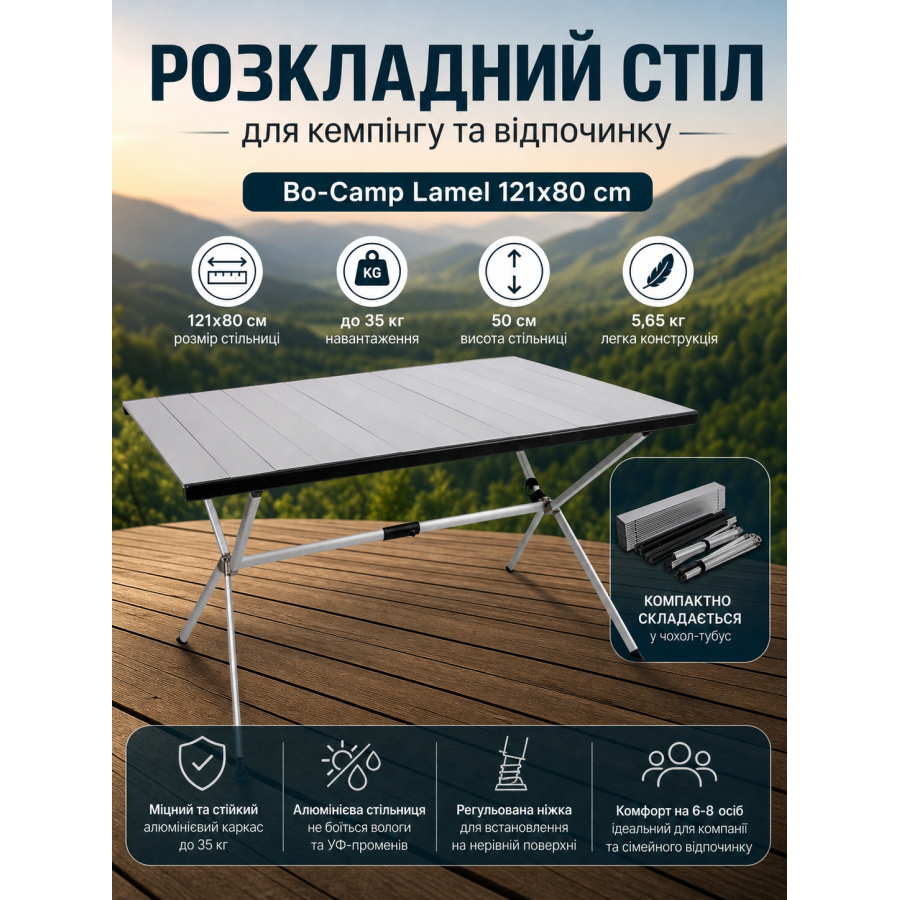 Стол туристический Bo-Camp Lamel 121x80x50 см алюминий Aluminium