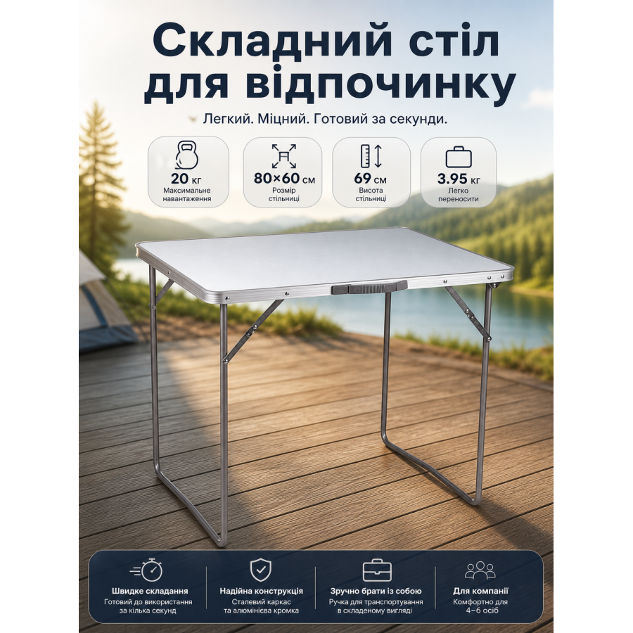 Стол туристический Bo-Camp Camp-Gear Economy 80x60x69 см МДФ/сталь Grey