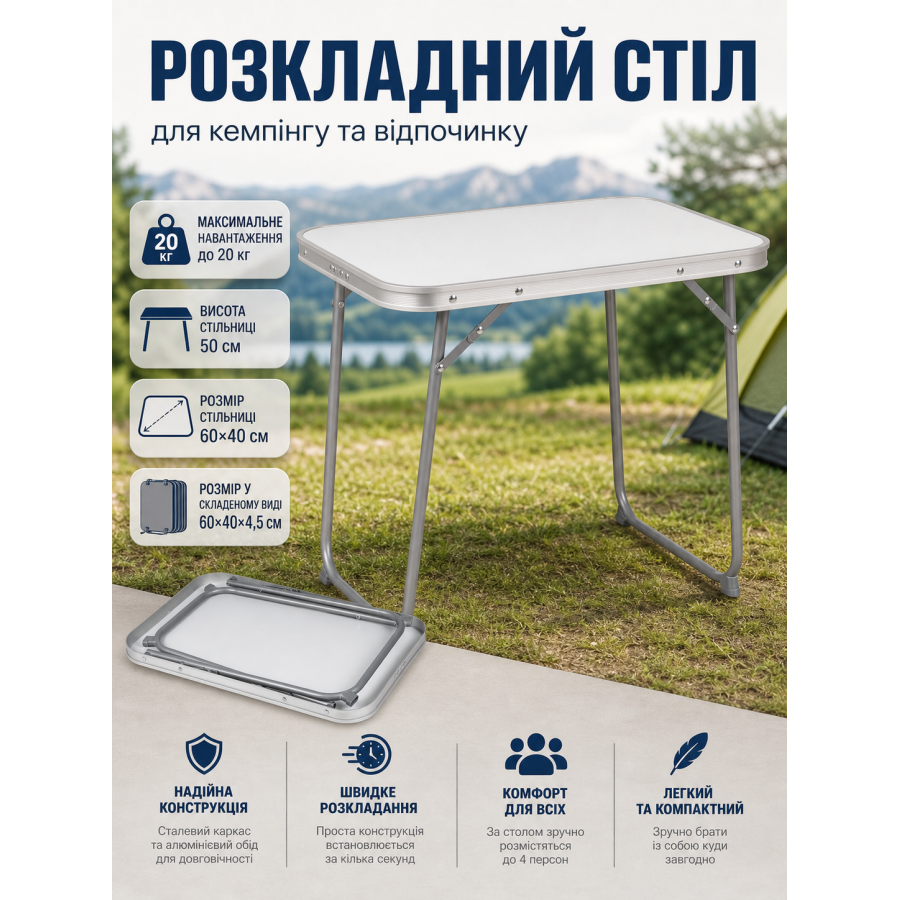 Стол туристический Bo-Camp Camp-Gear Economy 60x40x50 см МДФ/сталь Grey