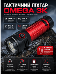 Фонарь тактический Falcon Eye Omega 3K 3000 Lm магнитный USB-C алюминий Black