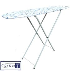 Доска для глажки напольная Casa Si Legno S 110x30 Blue Leaves, регулировка высоты, выдвижная подставка для утюга, размер сложения 120х30х3 см