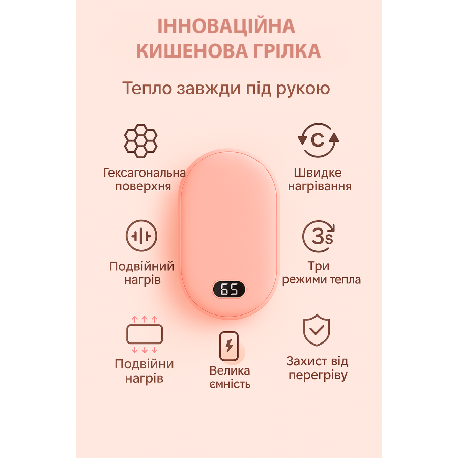 Грелка-пауэрбанк N22 3000 с нагревом до 65°C