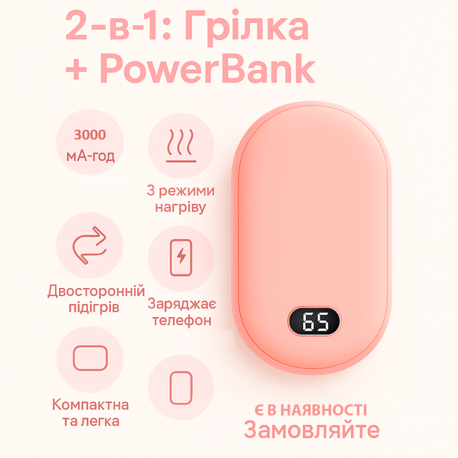 Грелка-пауэрбанк N22 3000 с нагревом до 65°C