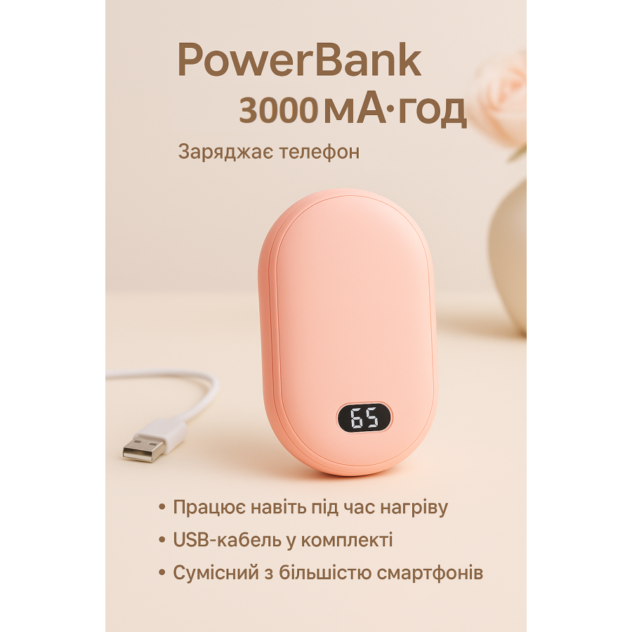 Грелка-пауэрбанк N22 3000 с нагревом до 65°C