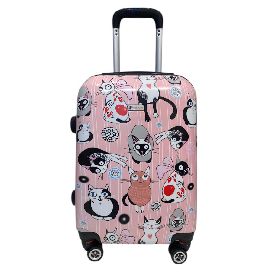 Чемодан маленький Worldline Airtex 809 Cat поликарбонат 55×39×20 см 35 л Розовый