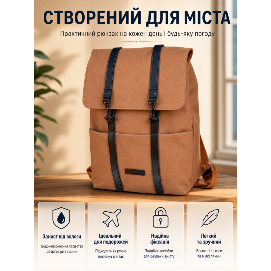 Рюкзак Airtex 754 полиэстер 35х35х10 см Коричневый