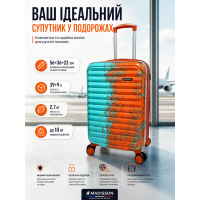 Чемодан маленький для ручной клади Madisson Snowball 65203 S 56x36x23 см поликарбонат Зелёно-оранжевый