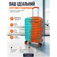 Чемодан маленький для ручной клади Madisson Snowball 65203 S 56x36x23 см поликарбонат Зелёно-оранжевый
