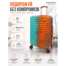 Чемодан средний Madisson Snowball 65203 M 66x43x27 см поликарбонат Зелёно-оранжевый