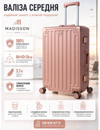 Чемодан средний M Madisson Snowball 66503 M 64x43x26 см 100% поликарбонат на защелках Розовое золото