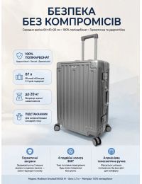 Чемодан средний M Madisson Snowball 66503 M 64x43x26 см 100% поликарбонат на защелках Серебряный