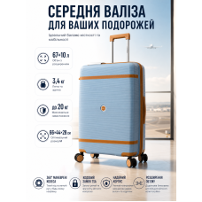 Чемодан средний Carbon 7898 M полипропилен с расширением Голубой