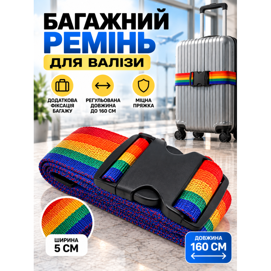 Багажный ремень для чемодана 1010 регулируемый 160×5 см Разноцветный