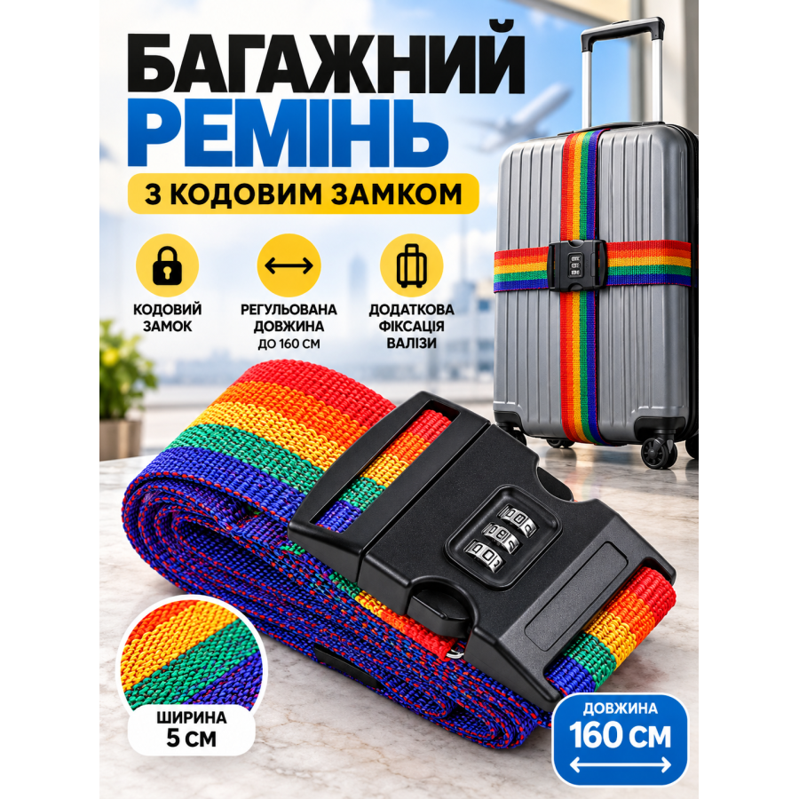 Багажный ремень L1010 с кодовым замком 160×5 см Разноцветный