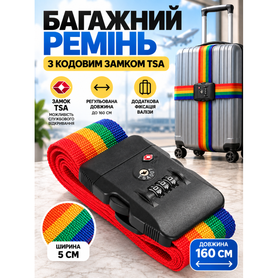 Багажный ремень TL1010 с кодовым замком TSA 160×5 см Разноцветный