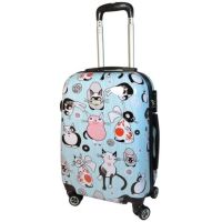Чемодан Worldline Airtex 809/cat из поликарбоната с принтом котиков маленький для ручной клади Голубой