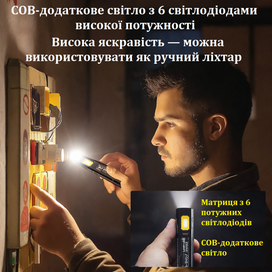 WS-D057: ультратонкий EDC-фонарь COB 550 lm с магнитом и клипсой